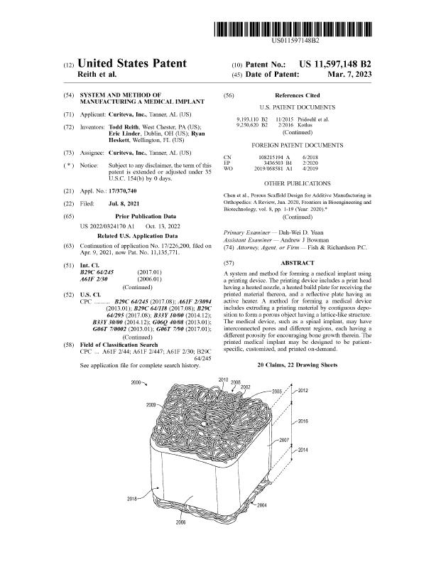 United States Patent Granted, 11,597,148, REITH et al.