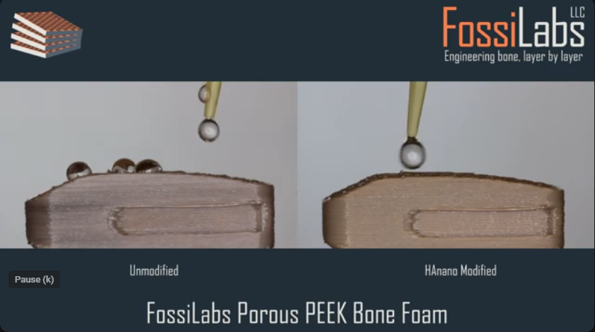 FossiLabs 3D Printed PEEK Porous Bone HAnano Modified Surface Comparison